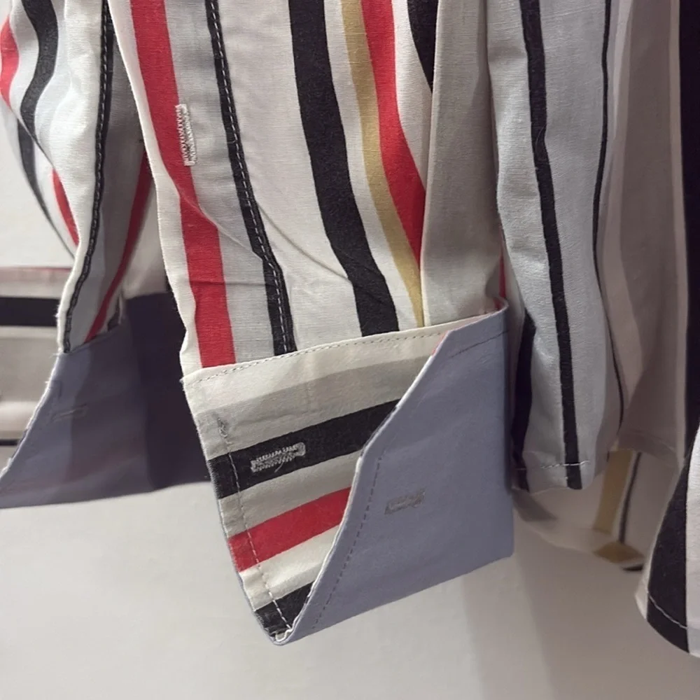 Lacoste Men's Vertical Striped Shirt - Red, Black, Yellow - button down - XL - Picture 4 of 5